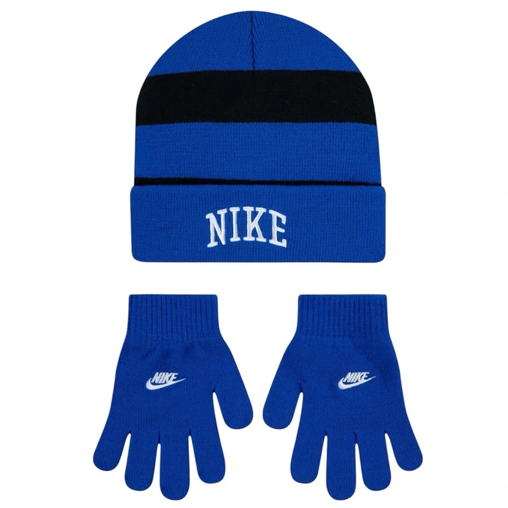 NIKE Kids Hat & Gloves Set Game Royal Blue Black NWT